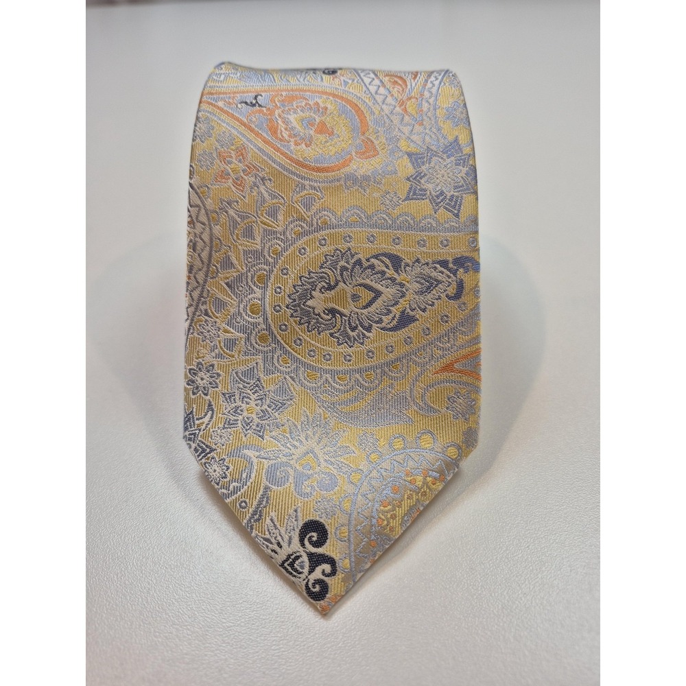 Bruno Marchesi Tie Mens One Size Gold Paisley 100% Silk Handmade Jacquard